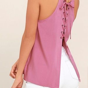 Laced Back Mauve Pink Lace-Up Top